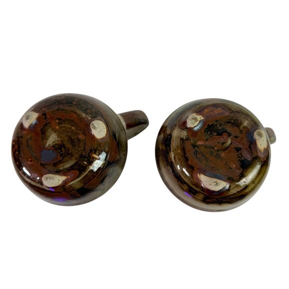 VTG Abstract MCM Set 2 Ceramic Floral Footed Mugs Coffee Cups Blue Green READ - Picture 5 of 9